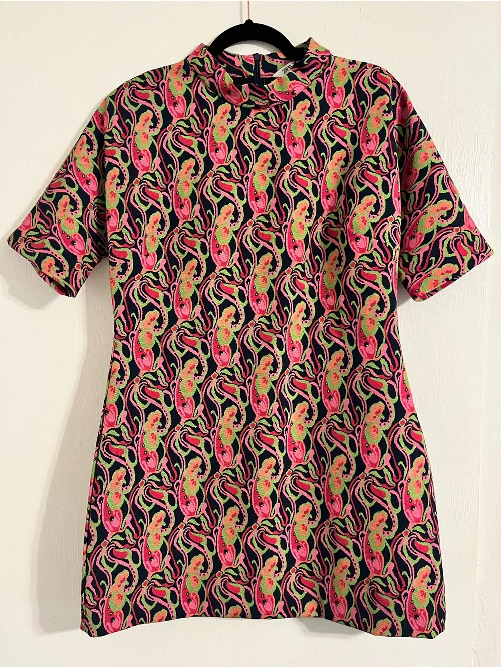 Zara Pink & Green Paisley Mini Dress - Picture 1 of 6